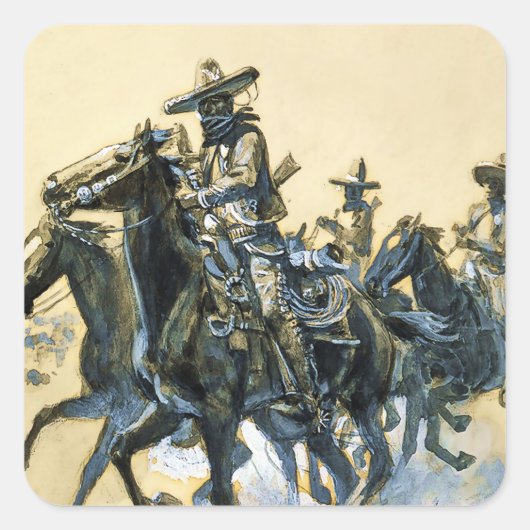 “Vaqueros” Westerse kunst van Charles M Russell Vierkante Sticker (Voorkant)