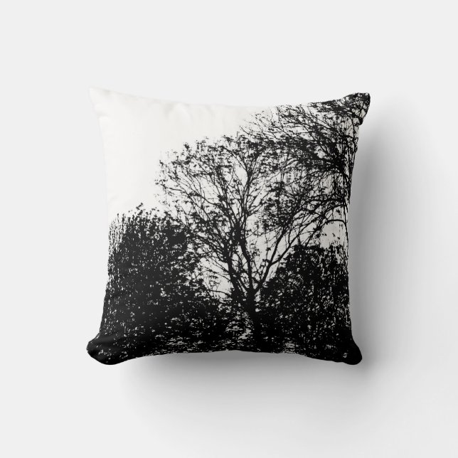 Vår - Bomen in de Zomer (Zwart op Wit) Kussen (Voorkant)