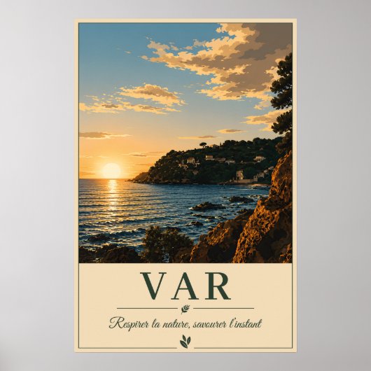 Var Middellandse Zee Kust Zonsondergang Vintage Poster (Voorkant)