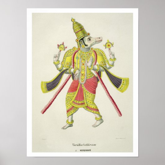 Varaha, gegraveerd door de Marlet (kleur litho) Poster (Voorkant)