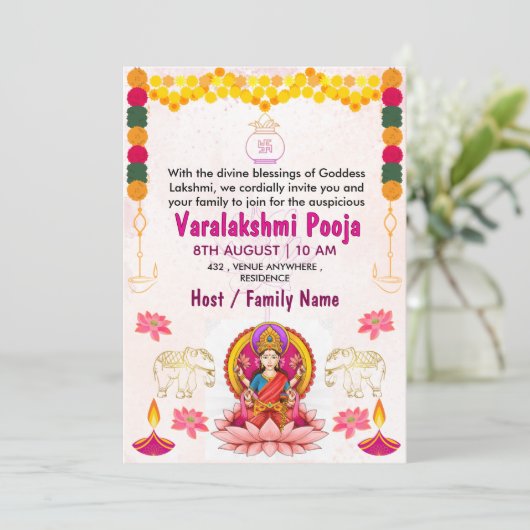 Varalakshmi Vratham Invitation Card | Pooja Kaart (Staand voorkant)