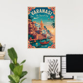 Varanasi India Retro Reisposter Poster (Thuiskantoor)