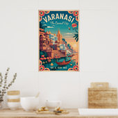 Varanasi India Retro Reisposter Poster (Keuken)