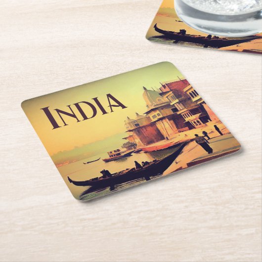 Varanasi India schilderen Kartonnen Onderzetters (Schuin)