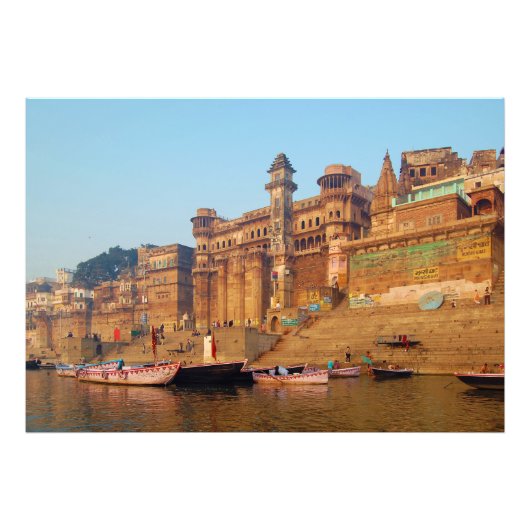 Varanasi India vanaf de Ganga Foto Afdruk (Voorkant)