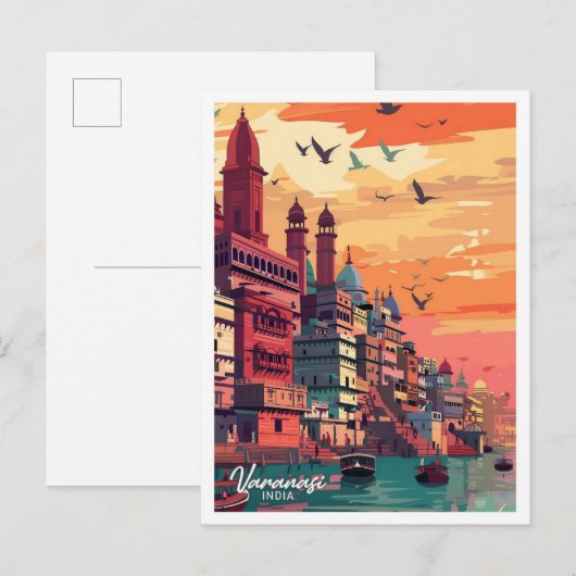 Varanasi India Vintage Travel Illustratie Briefkaart (Voorkant / Achterkant)