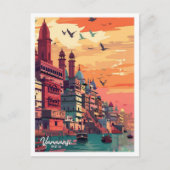 Varanasi India Vintage Travel Illustratie Briefkaart (Voorkant)