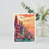 Varanasi India Vintage Travel Illustratie Briefkaart (Staand voorkant)