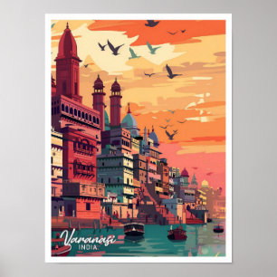 Varanasi India Vintage Travel Illustratie Poster