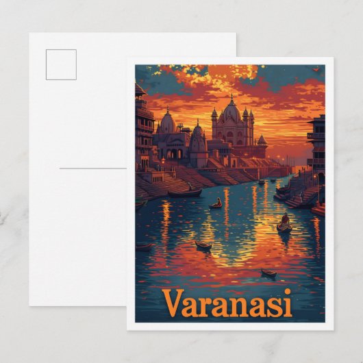 Varanasi kunst reisillustratie briefkaart (Voorkant / Achterkant)