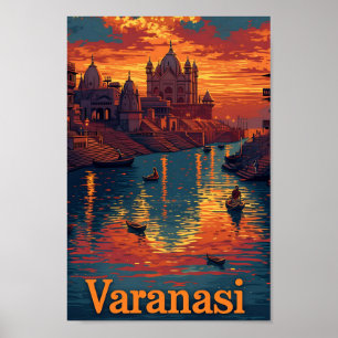 Varanasi  kunst reisillustratie poster