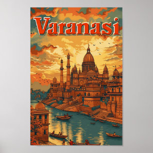 Varanasi  kunst reisillustratie poster