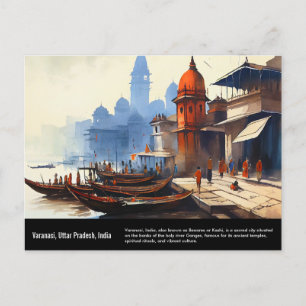Varanasi Waterverf Schilderen   Reis India Briefkaart