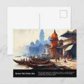 Varanasi Waterverf Schilderen | Reis India Briefkaart (Voorkant / Achterkant)
