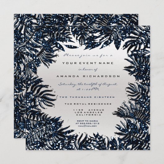 Varen bladeren ingelijst Metallic blauw Navy zilve Kaart (Voorkant / Achterkant)