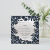 Varen bladeren ingelijst Metallic blauw Navy zilve Kaart (Staand voorkant)