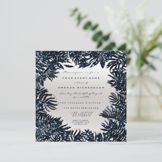 Varen bladeren ingelijst Metallic blauw Navy zilve Kaart (Staand voorkant)