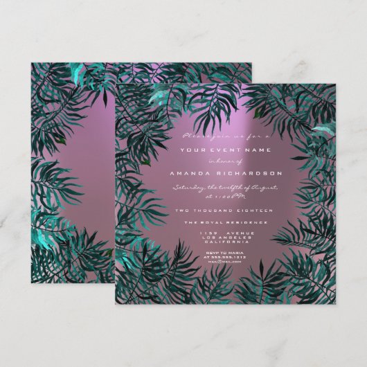 Varen bladeren ingelijste kristallen Blauwgroen aq Kaart (Voorkant / Achterkant)