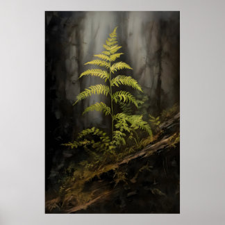 Varen in bos donkere academië, botanisch , bos poster