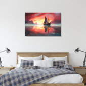 Varen in de Sunset Waterverf Zee Boat Canvas Afdruk (Insitu (Slaapkamer))
