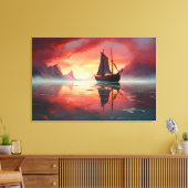 Varen in de Sunset Waterverf Zee Boat Canvas Afdruk (Insitu (Woonkamer))