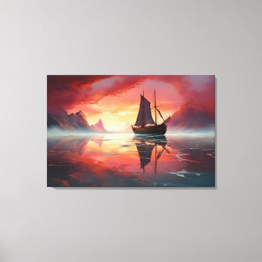 Varen in de Sunset Waterverf Zee Boat Canvas Afdruk (Voorkant)