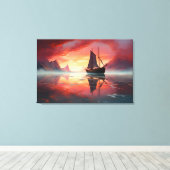 Varen in de Sunset Waterverf Zee Boat Canvas Afdruk (Insitu (Houten vloer))