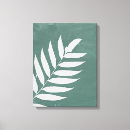 "Varen in stilte" - Een minimalistisch wit varenbl Canvas Afdruk