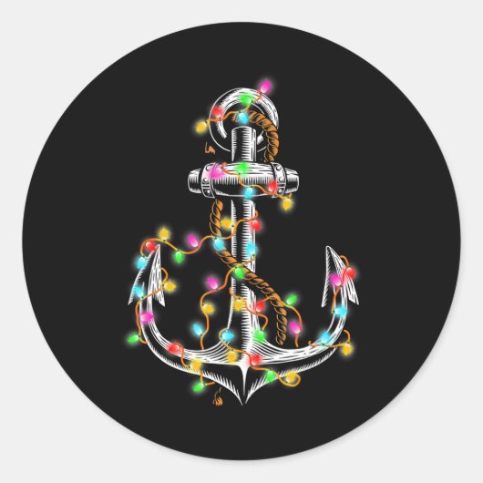 Varen Kerstverlichting Anker Santa Zeilen Ronde Sticker (Voorkant)