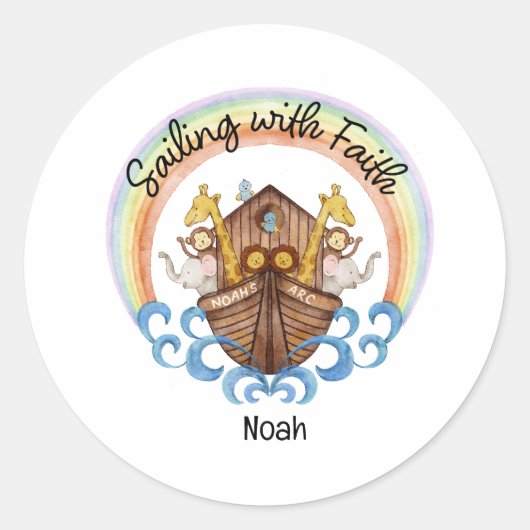 Varen met geloof - Noach's boog met dieren Ronde Sticker (Voorkant)