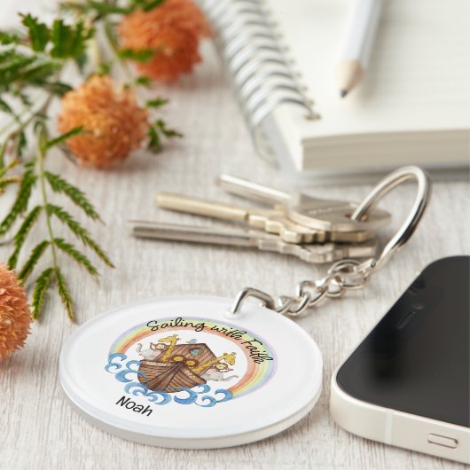 Varen met geloof - Noach's boog met dieren Sleutelhanger (Voorkant Rechts)