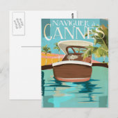 varen naar Cannes (zeilen naar) Vintage Reisposter Briefkaart (Voorkant / Achterkant)