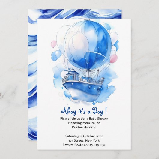 Varen naar het ouderschap: Nautical Boy Baby showe Kaart (Voorkant / Achterkant)