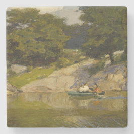 Varen op een meer in Central Park (E.H. Potthast) Stenen Onderzetter