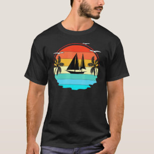 Varen Vintage Zonsondergang Zeilen Zeilboot T-shirt