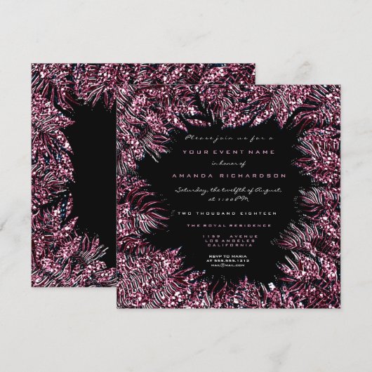 Varenblaadjes omlijst met kristallen Burgundy Roze Kaart (Voorkant / Achterkant)