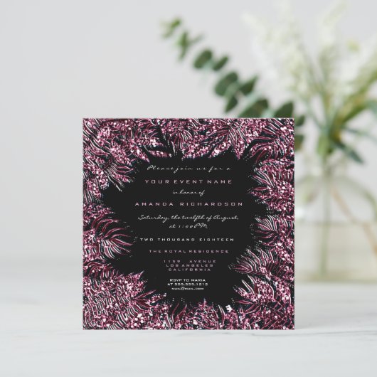 Varenblaadjes omlijst met kristallen Burgundy Roze Kaart (Staand voorkant)