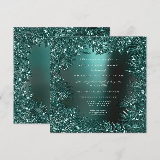 Varenbladeren omlijst met kristallen in teal aquat kaart (Voorkant / Achterkant)