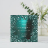 Varenbladeren omlijst met kristallen in teal aquat kaart (Staand voorkant)