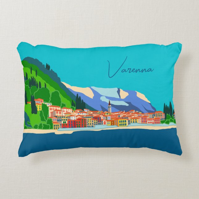 Varenna Comomeer Italië Illustratie Reizen Accent Kussen (Voorkant)