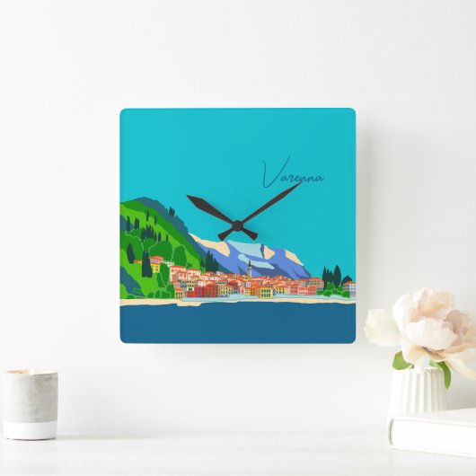 Varenna Comomeer Italië Illustratie Reizen Vierkante Klok (Huis)