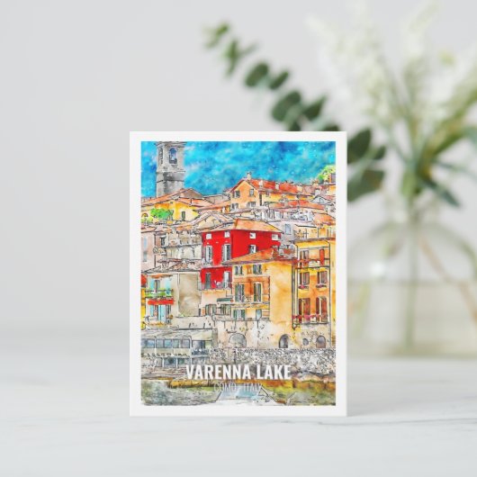 Varenna Lake Como Italië Beroemde reis Waterverf Briefkaart (Staand voorkant)