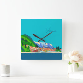 Varenna Lake Como Italië Illustratie Reis Vierkante Klok