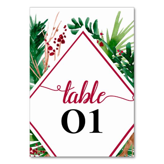 Varens en bessen Winter Trouwtafel Nummer Kaart (Voorkant)