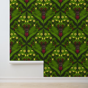 Varens en halskevers, groene bladeren behang
