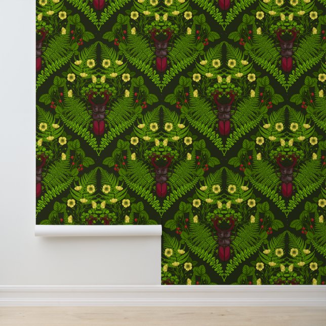Varens en halskevers, groene bladeren behang (Applicatie)