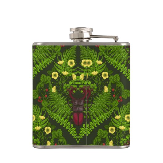 Varens en halskevers, groene bladeren heupfles (Achterkant)