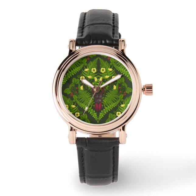 Varens en halskevers, groene bladeren horloge (Voorkant)