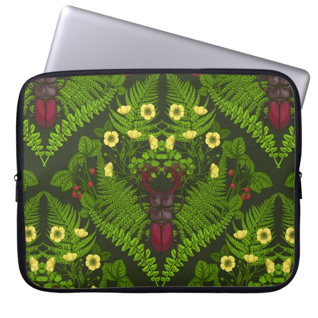 Varens en halskevers, groene bladeren laptop sleeve (Voorkant)