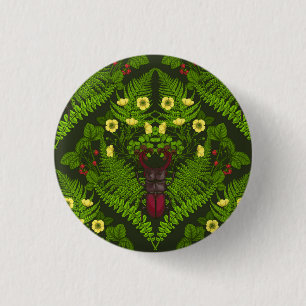 Varens en halskevers, groene bladeren ronde button 3,2 cm